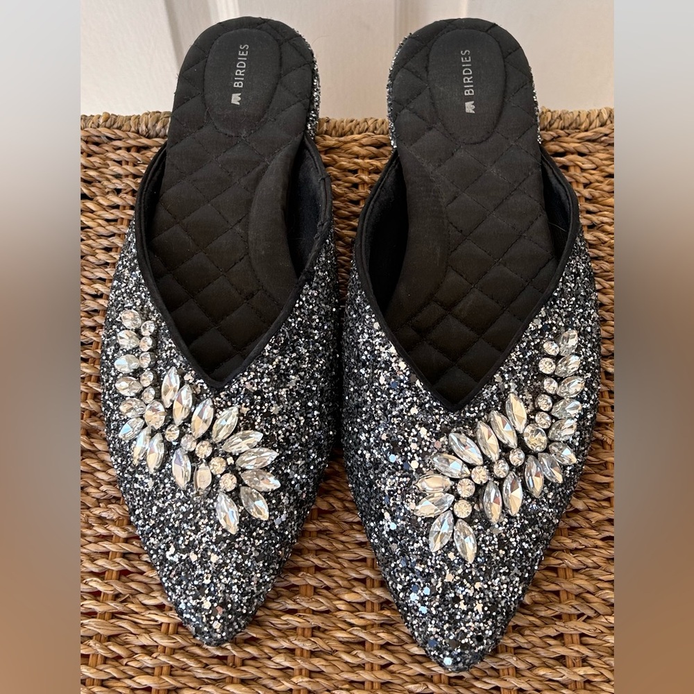 Birdies Black Jeweled Mules